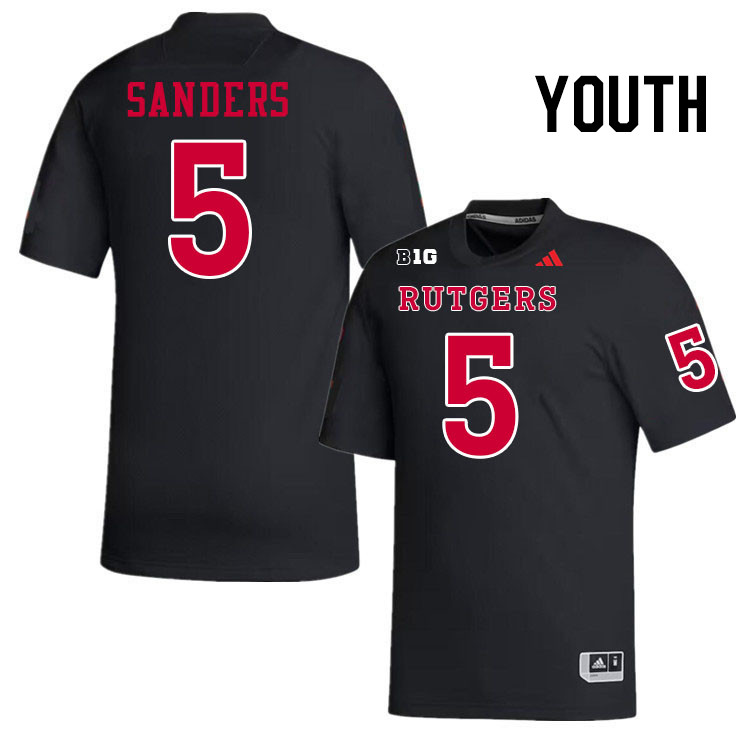 Youth #5 Kaj Sanders Rutgers Scarlet Knights 2024 College Football Jerseys Stitched-Black